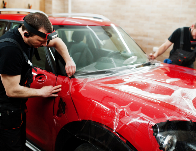 a picture of a car undergoing accident repairs in surrey.